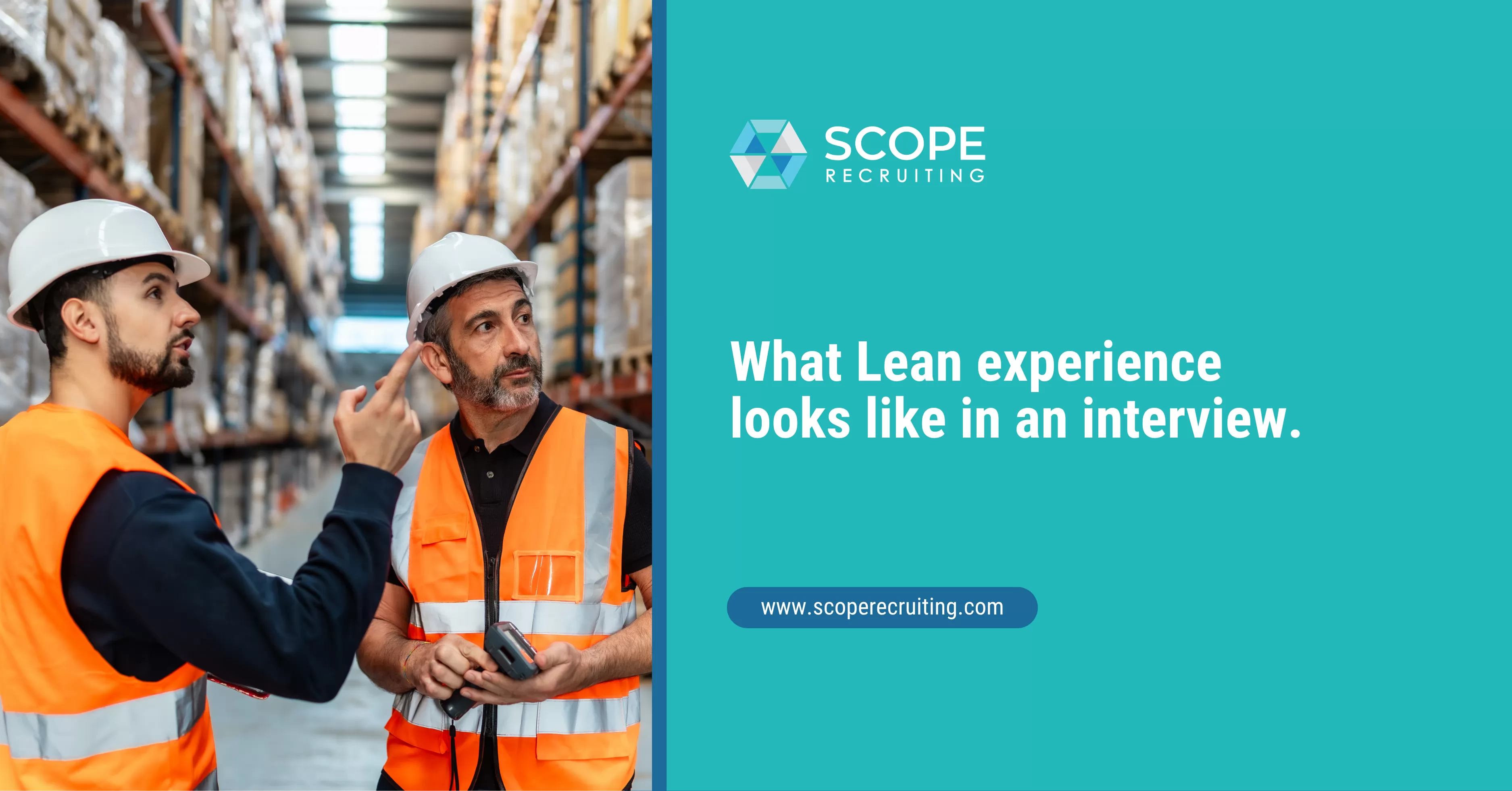 Warehouse workers discussing Lean processes in a distribution center